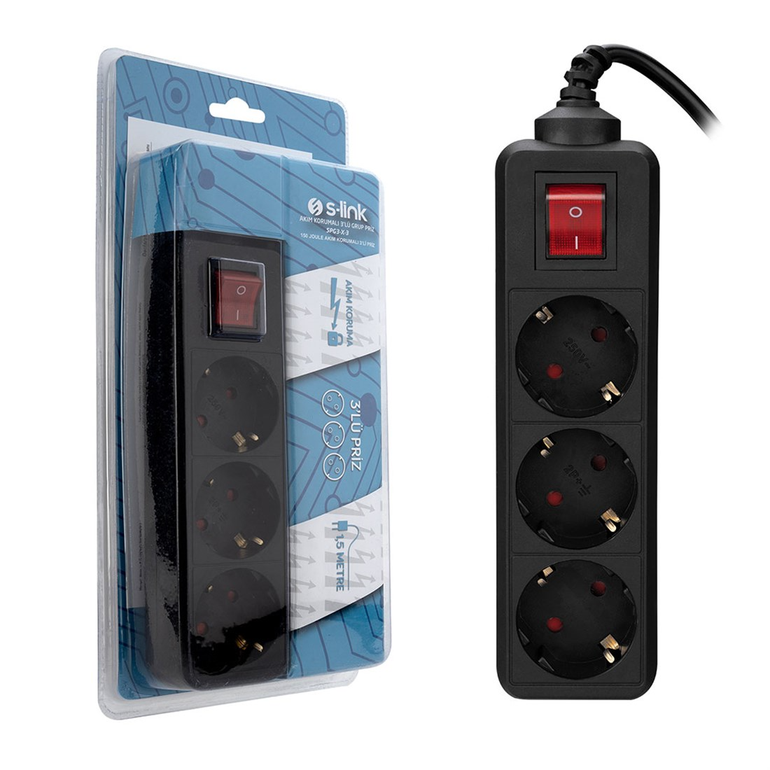Brixgo Peru  - 1.5m 3 Way Current Cor.Box Black Socket 