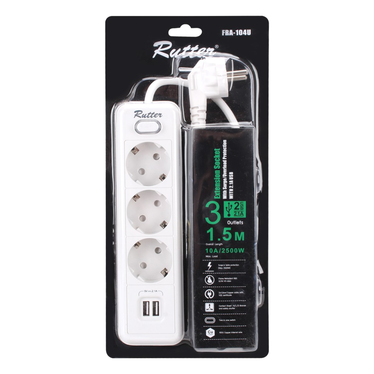 Brixgo Palestine  - 3 Way and Usb Group Socket 1,5 Meter