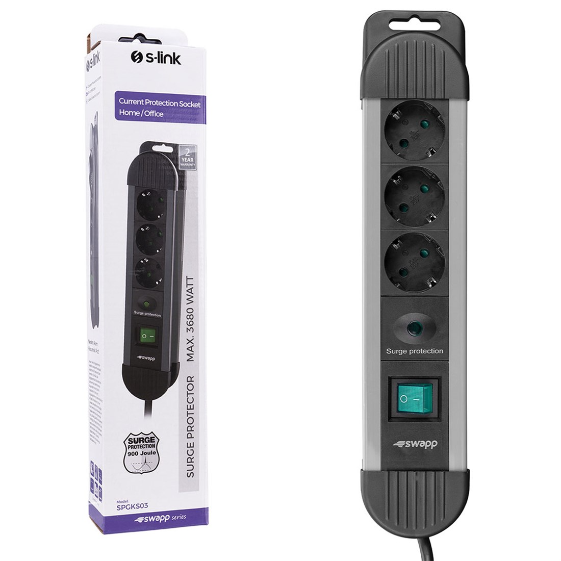 Brixgo Saint Helena  - 3 Way Current Cor. Gray Socket Multiplexer 1.5m 3G1.5mm2 900 Joule 