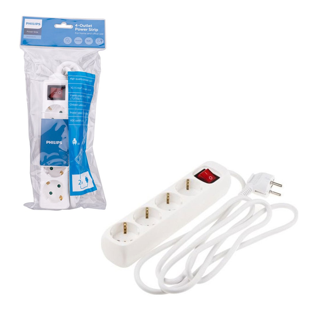 Brixgo Palau  - 4 Way Child Proof White Socket Multiplexer with Full Copper Cable 2mt 