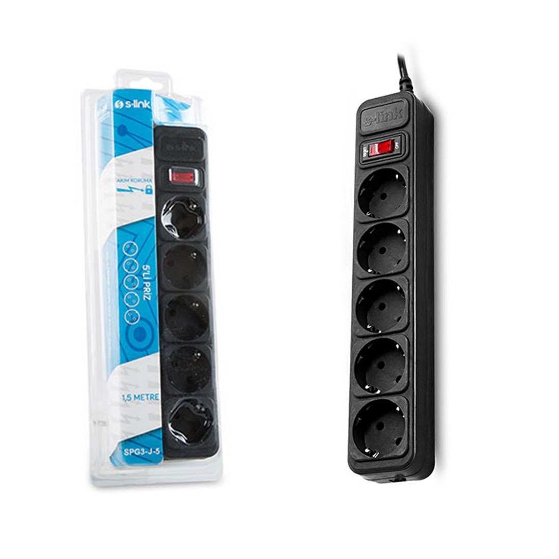 Brixgo Palau  - 5 Way Current Cor. Black Socket  1.5m 306Joule 
