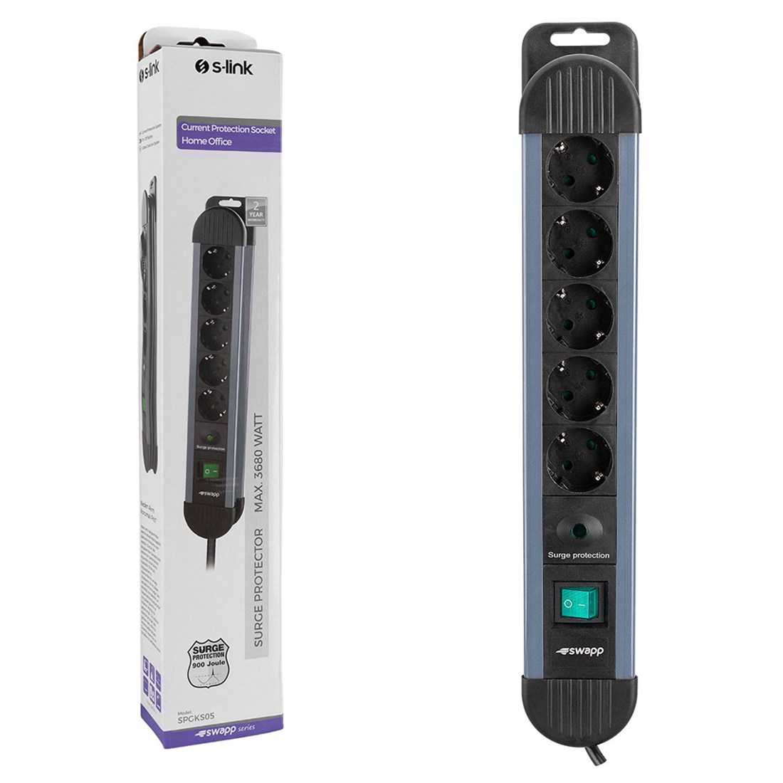 Brixgo Portugal  - 5 Way Current Cor. Gray Socket Multiplexer 1.5m 3G1.5mm2 900 Joule 