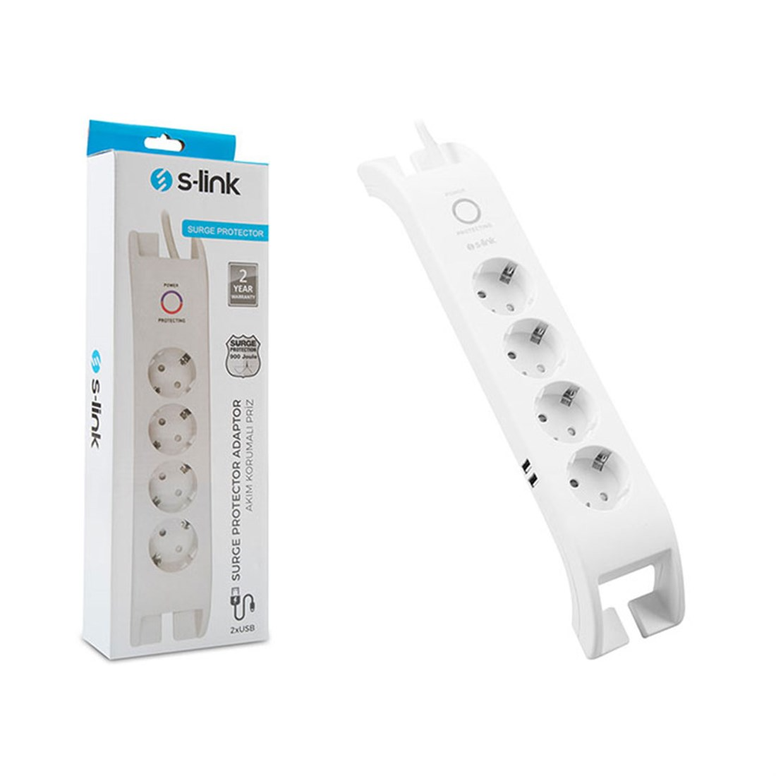 Brixgo Qatar  -  4 Way Current Protected White Socket  2m 2xUSB=2.4a 3G1.5mm2 900 Joule